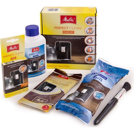 Set di manutenzione Melitta Perfect Clean: anticalcare + pastiglie detergenti + filtro per l'acqua