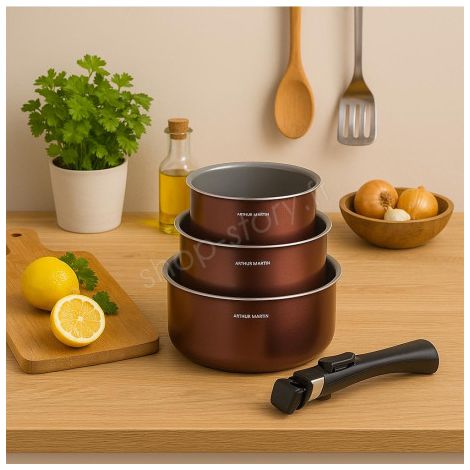 Arthur Martin AM1088 Set de 3 casseroles grenat antiadhésif (1/5)