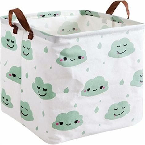 Pliable Boîte de Rangement Imperméable Panier à Linge Chambre d'enfant Bac de Rangement Vêtements de Stockage Jouets - Nuages Vert (1/5)