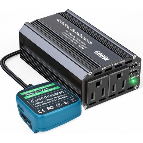Convertisseur onduleur portable 300W pour batterie 18V Makita sortie 110V 18v 599 16 × 10,5 × 13,5 cm 600 g – Livraison gratuite