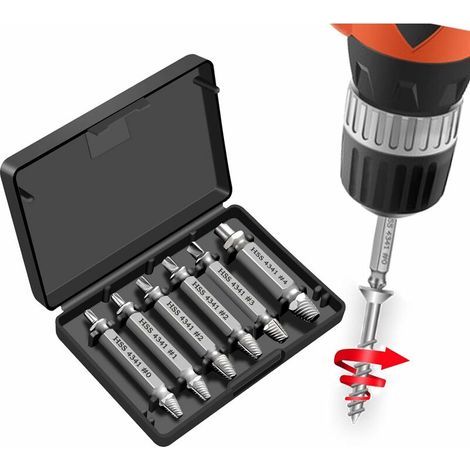 6 Pieces Damaged Screw Extractors, Broken Bolt Extractor made of HSS 4341 Steel with a Hardness Greater than 55 HRC, Diameter 2-12 mm for Damaged Bolts or Screws (1/5)