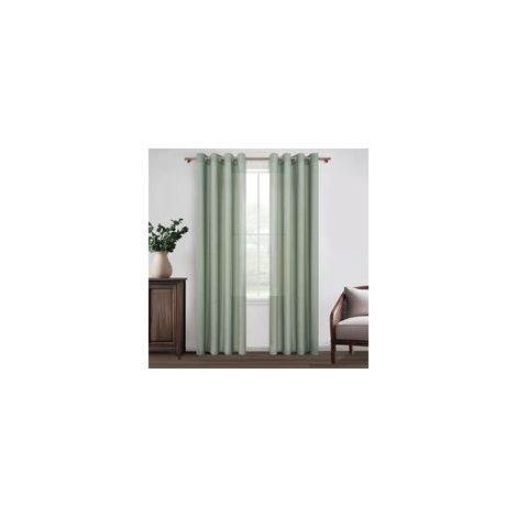 Lot de 2 132x240cm Rideau Voilage Vert Sauge en Lin Semi Transparent pour Fenetre Salon Moderne Panneaux de Rideaux Voilages Intérieurs à Oeillets Rideau Voile Chambre Adulte Baie Vitrée