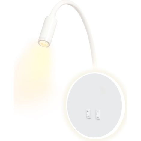 Applique murale LED - Lampe murale de chevet - 12 W - Lampe de lecture murale LED réglable - 3 W + 9 W - 3000 K - Lumière chaude (blanc rond) (1/5)