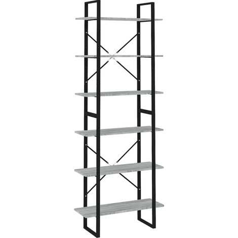Libreria alta contemporanea con 6 ripiani 80 x 30 x 210 cm in legno ingegnerizzato grigio 020048448