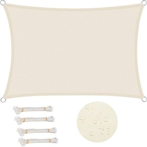 Rechteckiges Sonnensegel, 3 x 4 m, wasserdicht, 93 % UV-beständig, wasserabweisend, Windschutz, Polyester mit UV-Schutz, für Garten, Terrasse, Camping, cremefarben (1/4)