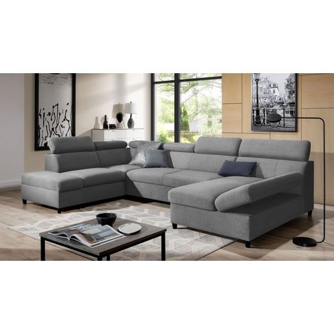 Wohnlandschaft Schlafsofa Sofa ANTON in Stoff Esito Grau Ottomane Rechts (1/4)