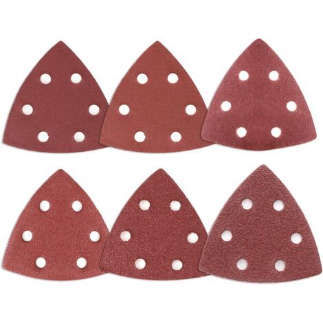 Pair Delta-Triangles de Ponçage,120 pièces 6 Trous Triangles Abrasifs Delta Mixpack (20 x grain 40/60/80/120/180/180/240 chacun),90x90x90mm Papier Abrasif pour ponceuses delta,Feuilles Abrasives (1/3)