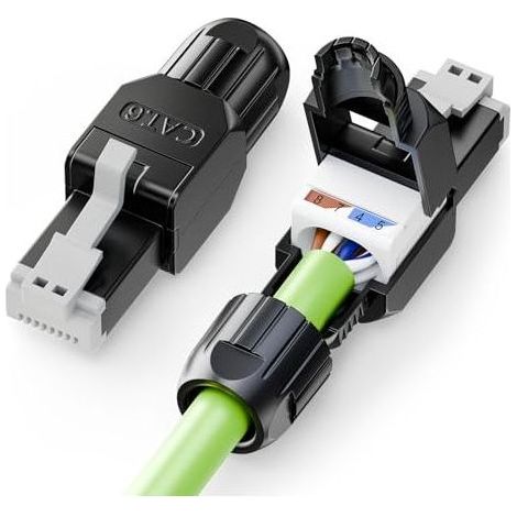 Connecteur RJ45 Sans Outil Cat6A,10 Gbit/S 500 MHz, Enrobé D'or Fiche Outils Cat 6A Pour Câble de Pose POE Cat6A Cat6 Cat5E, UTP prise rj45 6A, RéUtilisable, Lot 2, noir - (1/5)