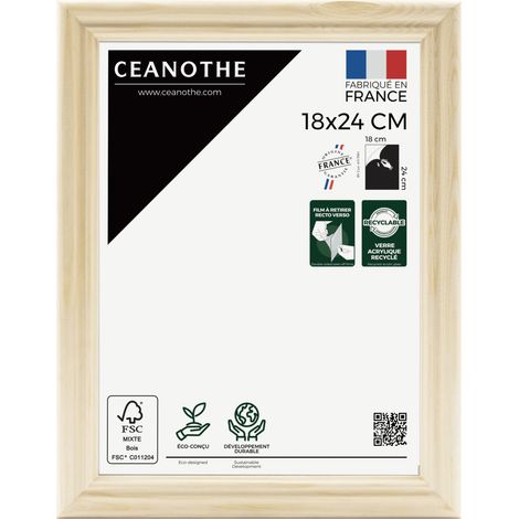 Cadre Photo Bois Brut 18x24 cm et 24x18 cm - Cadre Photo Bois Naturel FSC – Convient au A5 – Fabriqué en France – Cadre Photo Circée Authentic 18x24 cm - Verre acrylique Incassable (1/5)