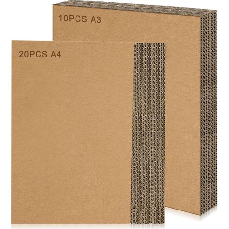 30 Pièces Carton Ondulé A4 A3 Papier Kraft Ondulée Marron, Papier Cartonné Plaque Carton Rigide pour la Peinture, le Bricolage et L'emballage (10PCS A3+20PCS A4) (1/5)