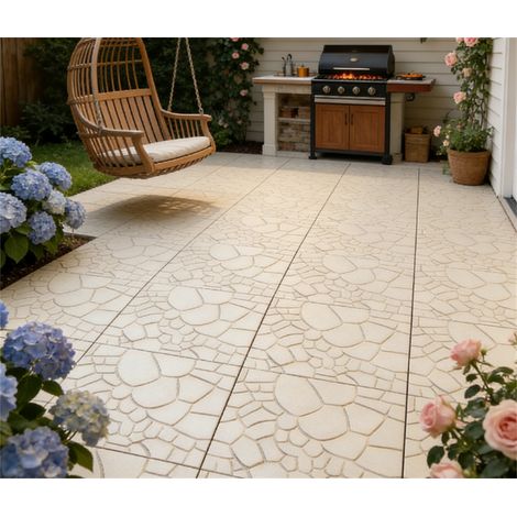 Dalle de terrasse - 30x30x2cm - lot de 44 pieces dalles clipsables imitation pierre pour balcon piscine jardin - Beige (1/5)