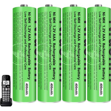 Piles Rechargeables AAA 400mah 1,2v pour Téléphone, Pile AAA 400mah Ni-MH Batterie téléphone pour téléphone sans Fil, Lot de 4 (1/5)