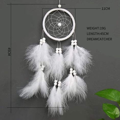 Acchiappasogni bianco con piume. Elegante acchiappasogni per decorare la casa,anniversari e per qualsiasi occasione
