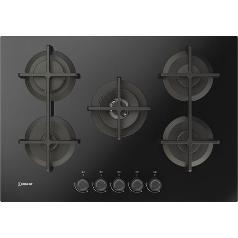 Indesit ING 72T/BK 1 piano gas vetro nero 75cm 5 fuochi bruciatore doppia corona griglie in ghisa lavabili in lavastoviglie. Colore del prodotto: Nero, Posizionamento dell'apparecchio:... - ING72T/BK1
