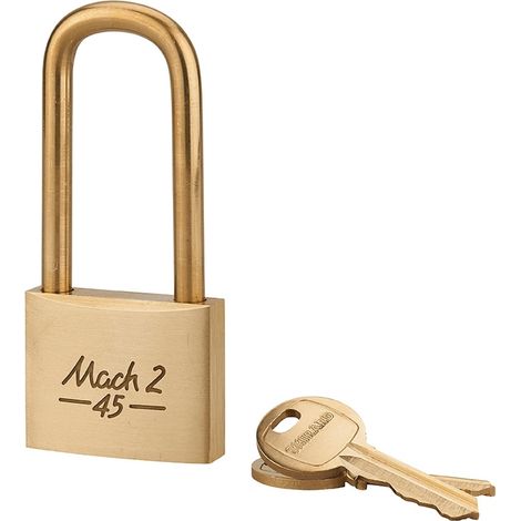 Lucchetto Mach 2 45mm arco mezza altezza e corpo in ottone massiccio lucido, 2 chiavi in ottone  - THIRARD