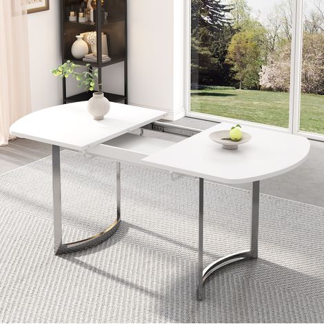MEUBLIV Mesa de comedor extensible 140/180 x 80 cm blanca con patas plateadas 4 a 6 personas (1/5)