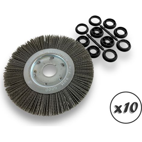 Lot de 10 brosses circulaires NYLON Abrasif Ø 200 mm Epaisseur 1 rang Carbure de silicium Grain 80 Alésage 32 mm + réducteur bague 25/22/20/16/12 mm Touret ponceuse Kibros 218201KR80x10 (1/5)