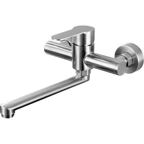 Robinet de cuisine mural mitigeur pivotant 360° – Acier inoxydable 304 brossé – Installation facile avec aérateur amovible (1/5)
