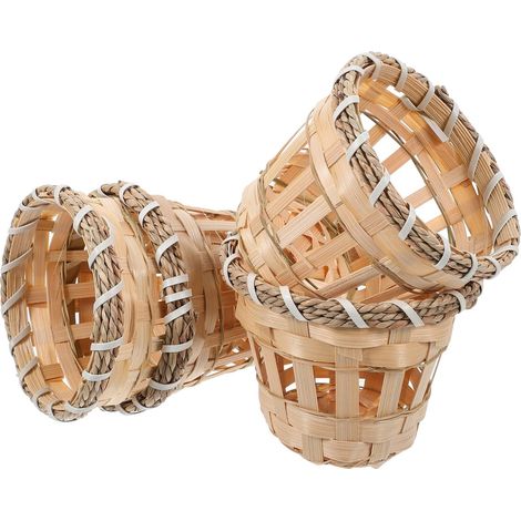 Lot de 4 abat-jour miniature en bambou tissé pour guirlande lumineuse, abat-jour pour douille de lampe miniature, pour lampes de table et lampadaires, 10 x 10 x 8,5 cm (1/5)