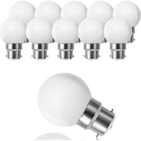 Packung mit 10 B22 G45 LED-Lampen, warmweiß 3500 K, 3 W G45, 180 lm, mattes Polycarbonatgehäuse, nicht dimmbar [Energieklasse G]