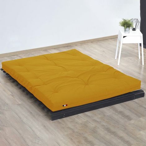 Matelas futon latex et fibres fabrication française Couleur Ocre 140 x 190 (1/4)