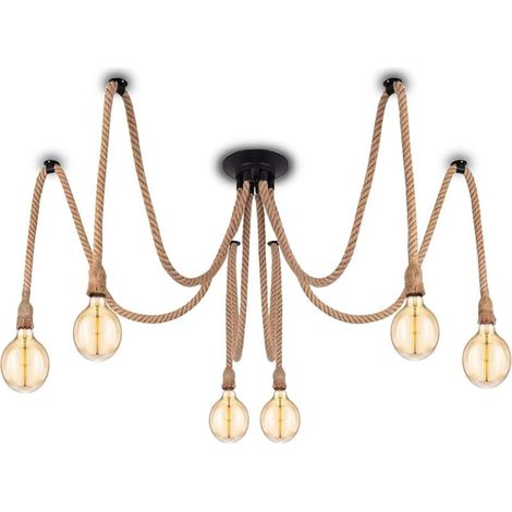 Suspension Industrielle avec Câble Textile - Bricolage Chanvre Corde Rétro Vintage Lustre 6 X 2 Mètres avec Support de Lampe E27 pour Salle à Manger, Hall, Restaurant, Bar, Café (sans ampoule) (1/5)