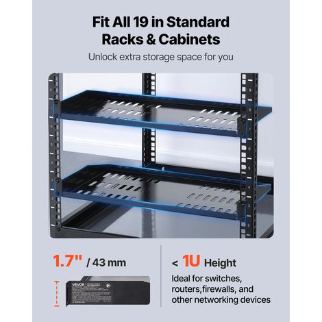 Étagère Rack Serveur Réseau 1U, Lot de 4, Profondeur 25,4 cm, Charge 22,68 kg, Montage Rack ou Mural, avec Plateau Ventilé, Bonne C… (1/5)