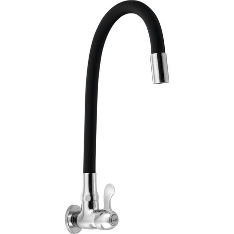Robinet d'eau mural 1/2", bec flexible, chrome/noir mat (1/2)