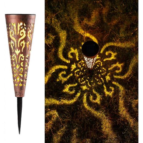 Lot de 2 lampes solaires de jardin à piquets extérieurs, éclairage décoratif pour cour, allée, terrasse, ornement de pelouse (cuivre rouge) (1/5)