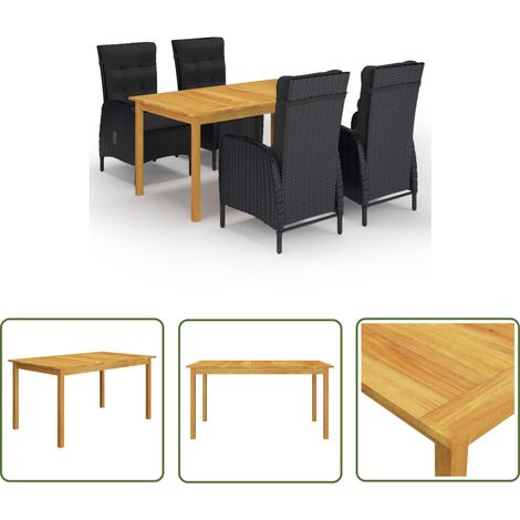 The Living Store 5-tlg. Garten-Essgruppe Schwarz - Gartenmöbel - Essgruppe - Outdoor Möbel - Holztisch - Rattan Stuhl (1/5)