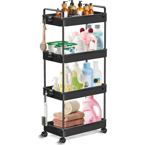 Racks mobiles à quatre couches, adaptés aux espaces étroits tels que les cuisines, les salles de bains, les buanderies, les chambres, etc., matière plastique, avec poignées, taille: 21,5 x 39 x 91 cm,