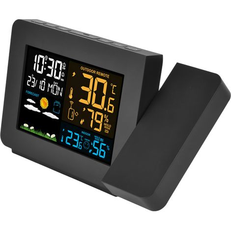 Thermomètre intérieur/extérieur, portée de 60 m, avec fonction de projection de l'heure, prédiction de la température et hygromètre numérique. Compatible UE 100-240 V. (1/5)