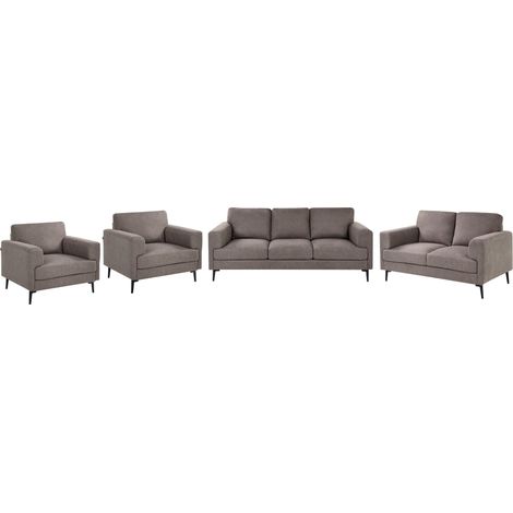 Living Room Set Brown Fabric Upholstery Iron Legs 2 Seater 3 Seater 2 Armchairs Minimalistic Mid Cenutry Modern Style LOUSTO (1/5)