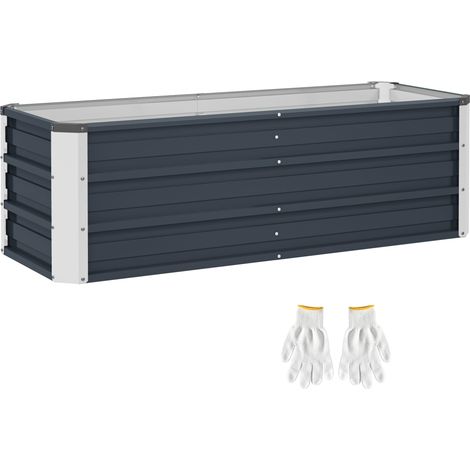 Huerto elevado de acero 125 x 47 x 40 cm gris oscuro con guantes (1/4)