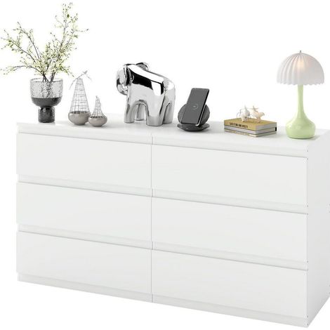 Commode 6 tiroirs blanche 70x40x75cm pour chambre et salon (1/5)