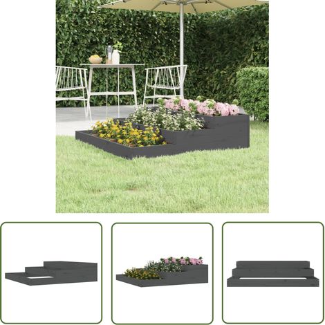 The Living Store Jardinière Gris 107x107x27 cm Bois massif de pin - Jardinier - Pots De Fleurs - Bac À Fleurs - Plante Grimpante - Balcon (1/5)