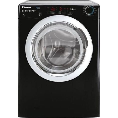 Candy – Lave-linge hublot 10 kg – Moteur induction – Vapeur – 1400 trs/min – Classe A – 15 programmes dont 9 rapides – Hublot XXL noir