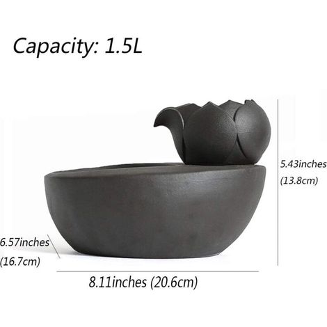 Fontanella in ceramica con fiore di loto verticale e filtro automatico, ideale per gatti e altri animali domestici. Colore nero. (1/3)