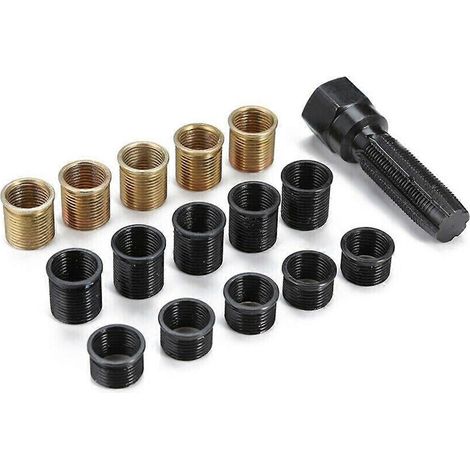 Kit de réparation de filetage de bougies d'allumage M14 x 1,25 mm (16 pièces) - Jeu de tarauds et alésoirs en acier trempé pour l'entretien automobile - FFY (1/4)