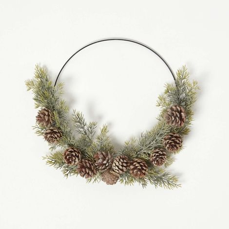 HOMESCAPES Pinecone & Green Fir Wire Christmas Wreath (1/4)