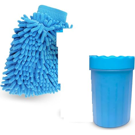 Nettoyeur de pattes pour chiens de toutes tailles avec gant en microfibre, fini les pattes sales, nettoyage rapide et en profondeur, brosse douce (taille normale/moyenne) (1/5)