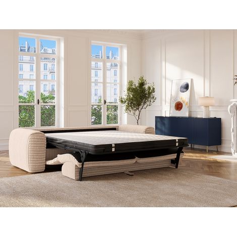 Divano letto 4 posti express in Velluto a coste larghe Beige Letto 160 cm Materasso 13 cm memory foam - POGNIA (1/4)