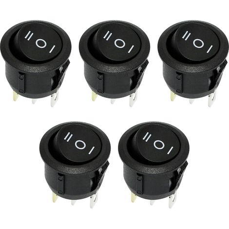 Interrupteur à bascule rond 5 pièces, interrupteur à bascule 3 broches 3 positions interrupteur à bascule à bascule ON-Off 6A/250V AC (noir) (1/5)