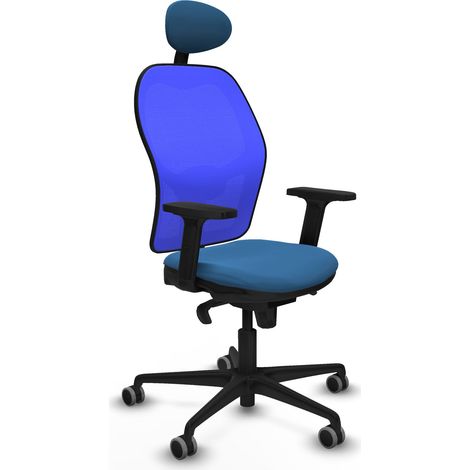 Jorquera sincro malla azul similpiel azul claro brazos 2D base nailon cabecero fijo ruedas 65mm engomada (1/5)