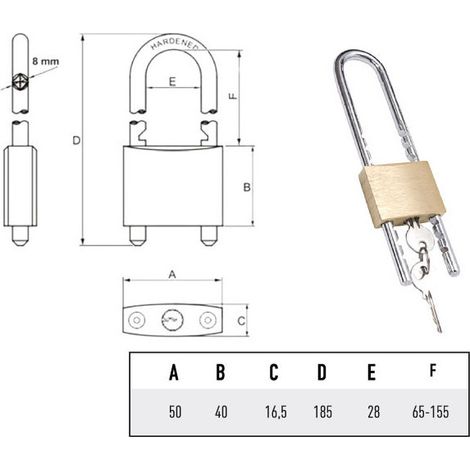 Lucchetto Ottone Mm 50 Arco Regolabile Potent