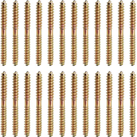 24 Pièces M6x60mm Vis à Double Extrémité, Tête Double Extrémité Bois à Bois, Boulons Filet Autotaraudeur, pour Fixation de Meubles, Connecteur de Travail, Zinc Coloré (1/5)