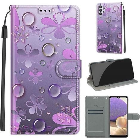 Coque pour Samsung Galaxy A32 5G - NOBRAND - Cuir - Violet - Motif Fine - Etui Portefeuille Antichoc
