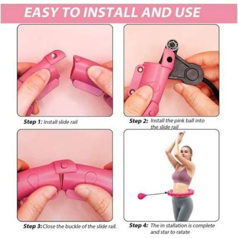 Hula Hoop Fitness - HKESTLD - Taille Réglable - 24 Noeuds - Boule de Poids - Rose (1/4)