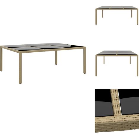 Gartentisch 200x150x75 cm Hartglas und Poly Rattan Beige - Gartentisch - Outdoor-Tisch - Polyrattan Tisch - Gartenmöbel - Terrassenmöbel (1/5)