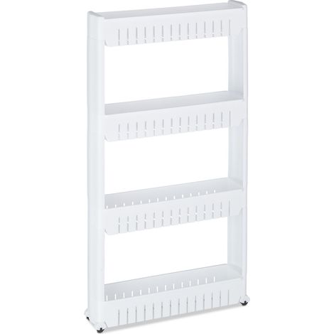 Chariot de rangement à roulettes étagère de cuisine 101 x 12,5 x 54 cm facile à déplacer design moderne en plastique blanc (1/5)
